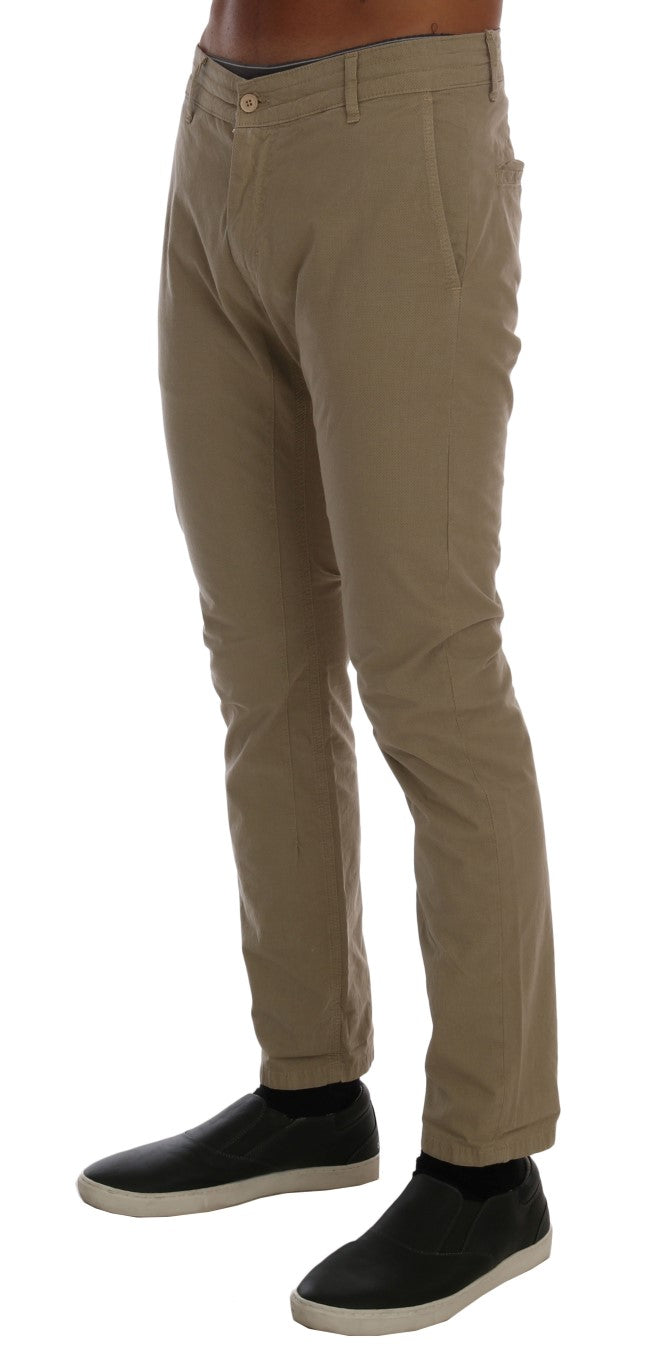 Beige Cotton Stretch Slim Fit Chinos