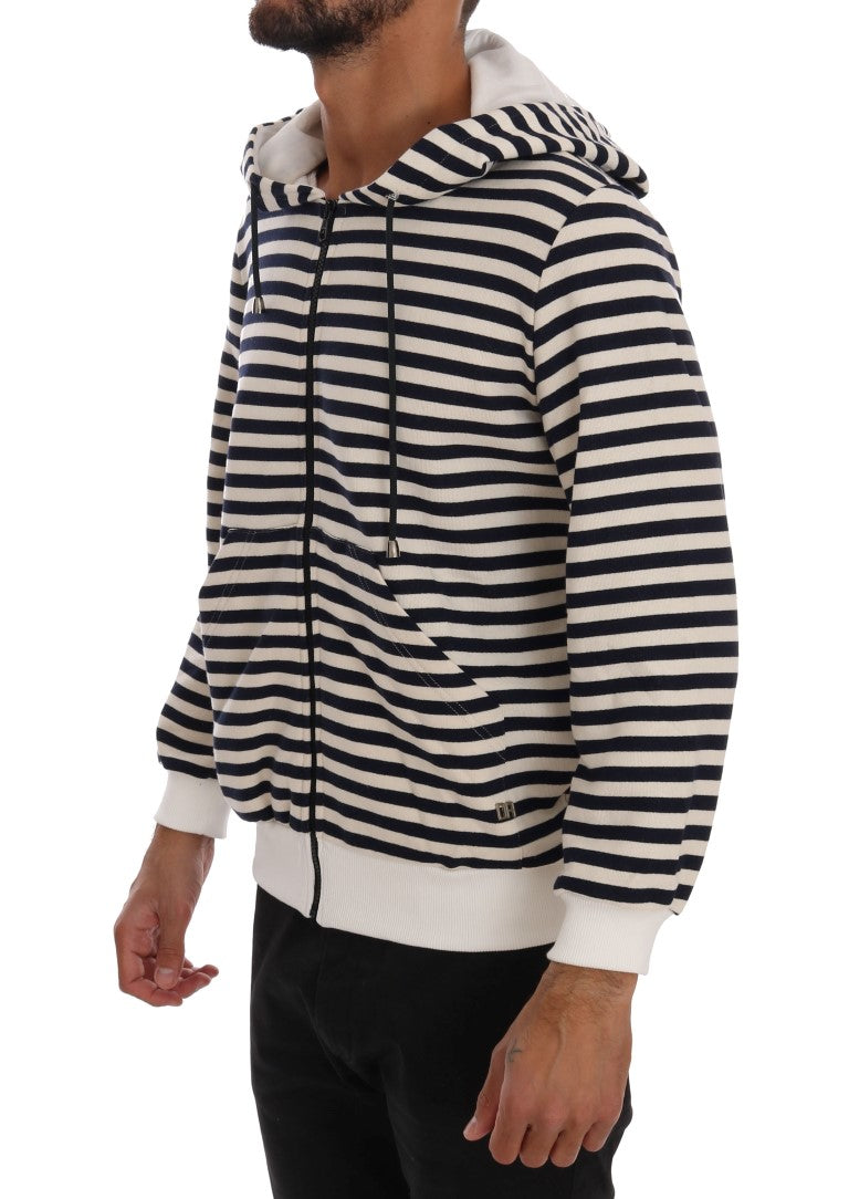 Blue White Striped Hooded Cotton Sweater