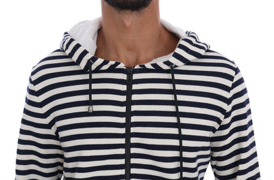 Blue White Striped Hooded Cotton Sweater