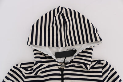 Blue White Striped Hooded Cotton Sweater