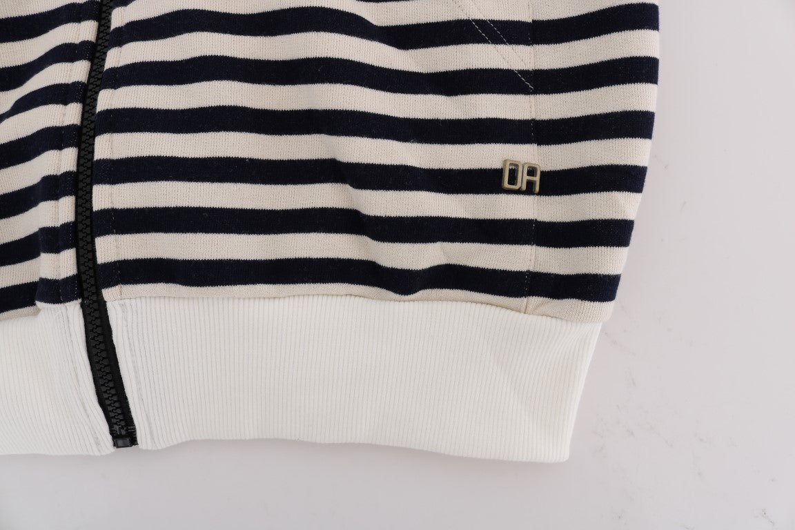 Blue White Striped Hooded Cotton Sweater