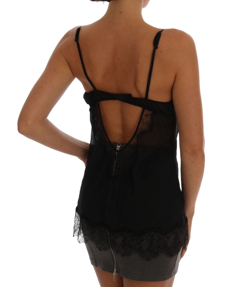 Black Silk Lace Chemise Lingerie Top