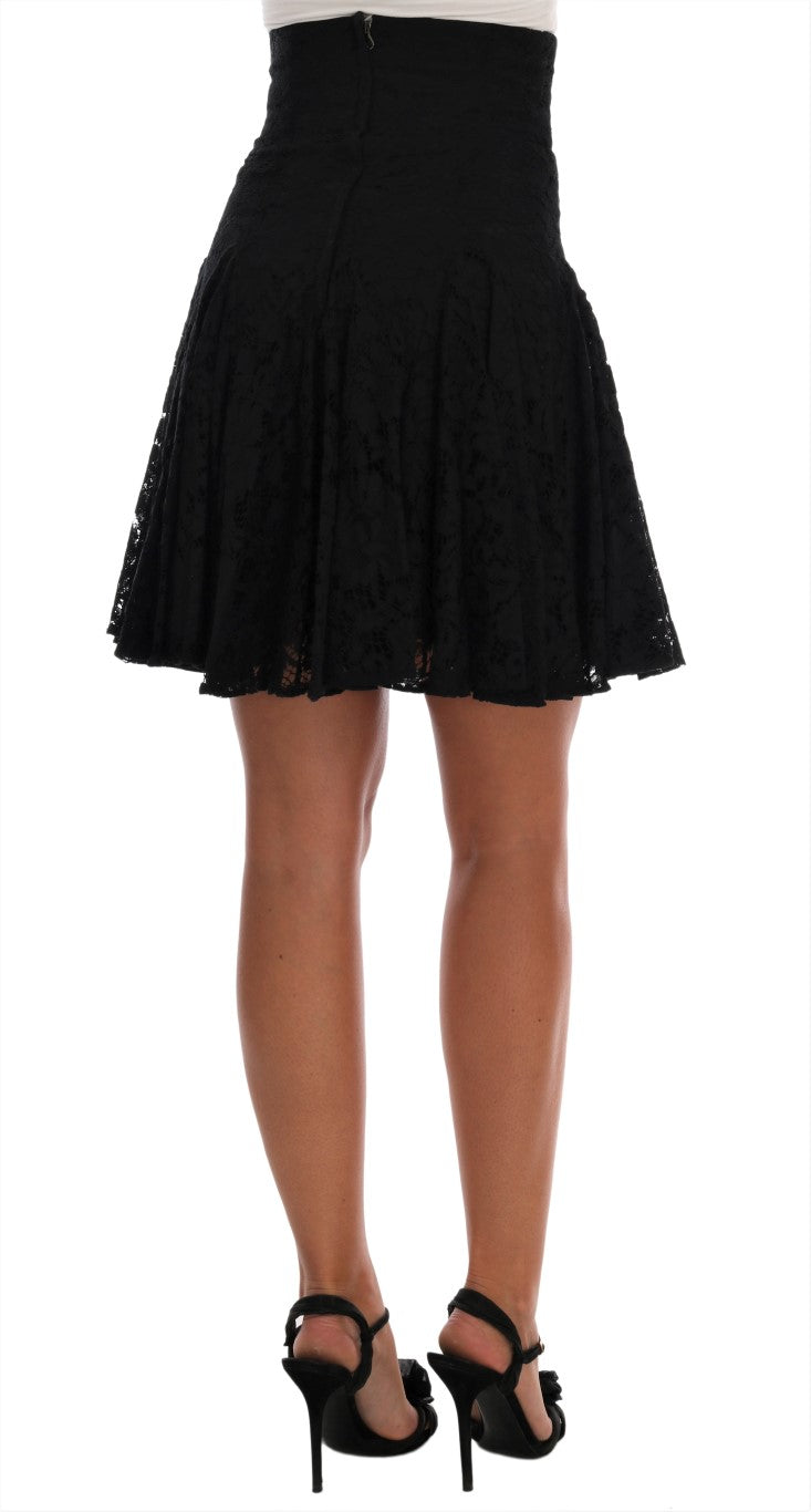 Black Floral Cutout Lace A-Line Skirt