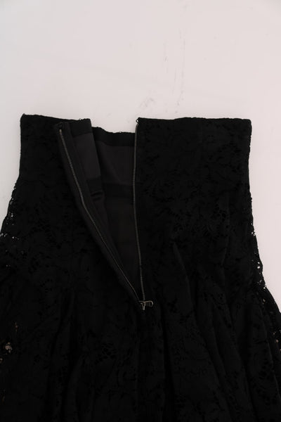 Black Floral Cutout Lace A-Line Skirt