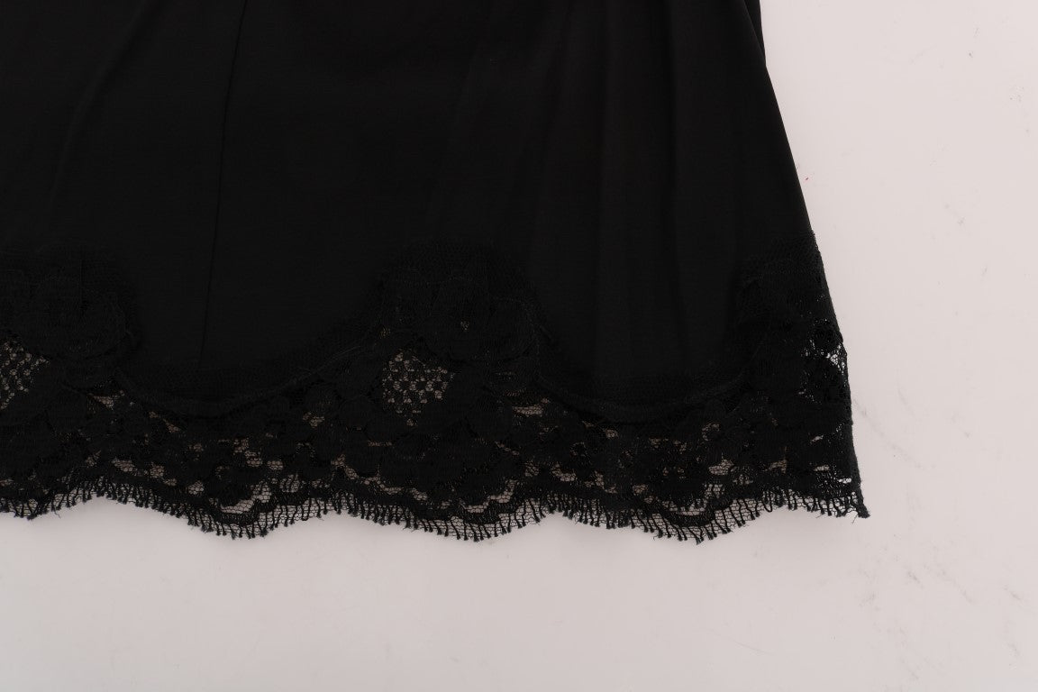 Black Floral Cutout Lace A-Line Skirt