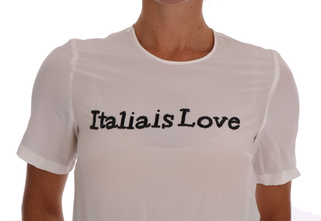 White Silk ITALIA IS LOVE Blouse T-shirt