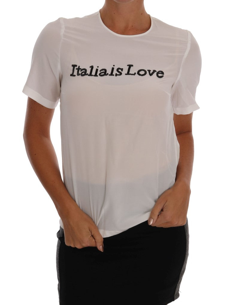 White Silk ITALIA IS LOVE Blouse T-shirt