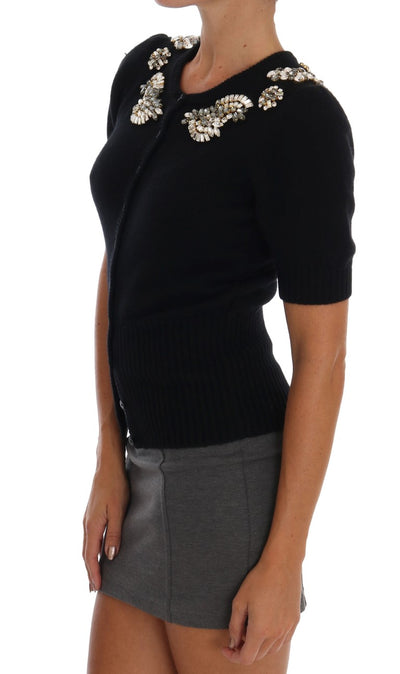 Black Cashmere Crystal Cardigan Sweater