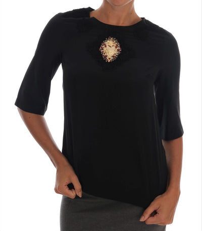 Black Sacred Heart Lace Top Blouse