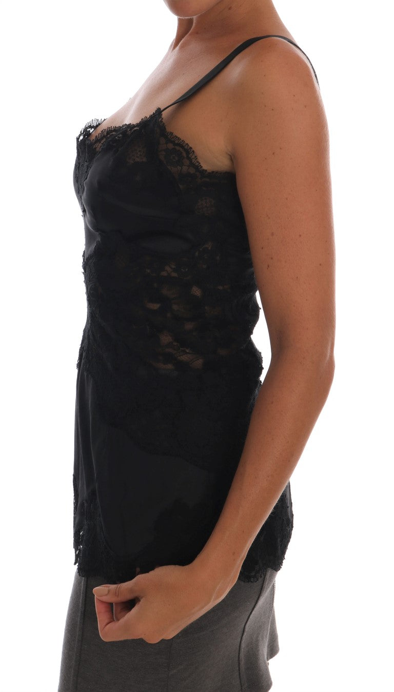 Black Silk Stretch Lace Top