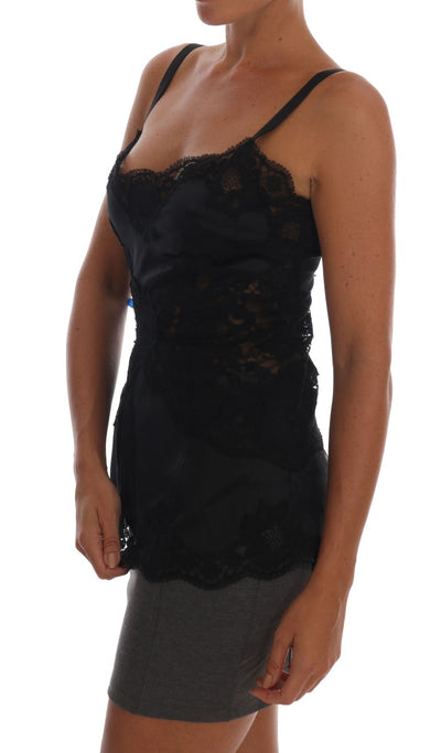 Black Silk Stretch Lace Top