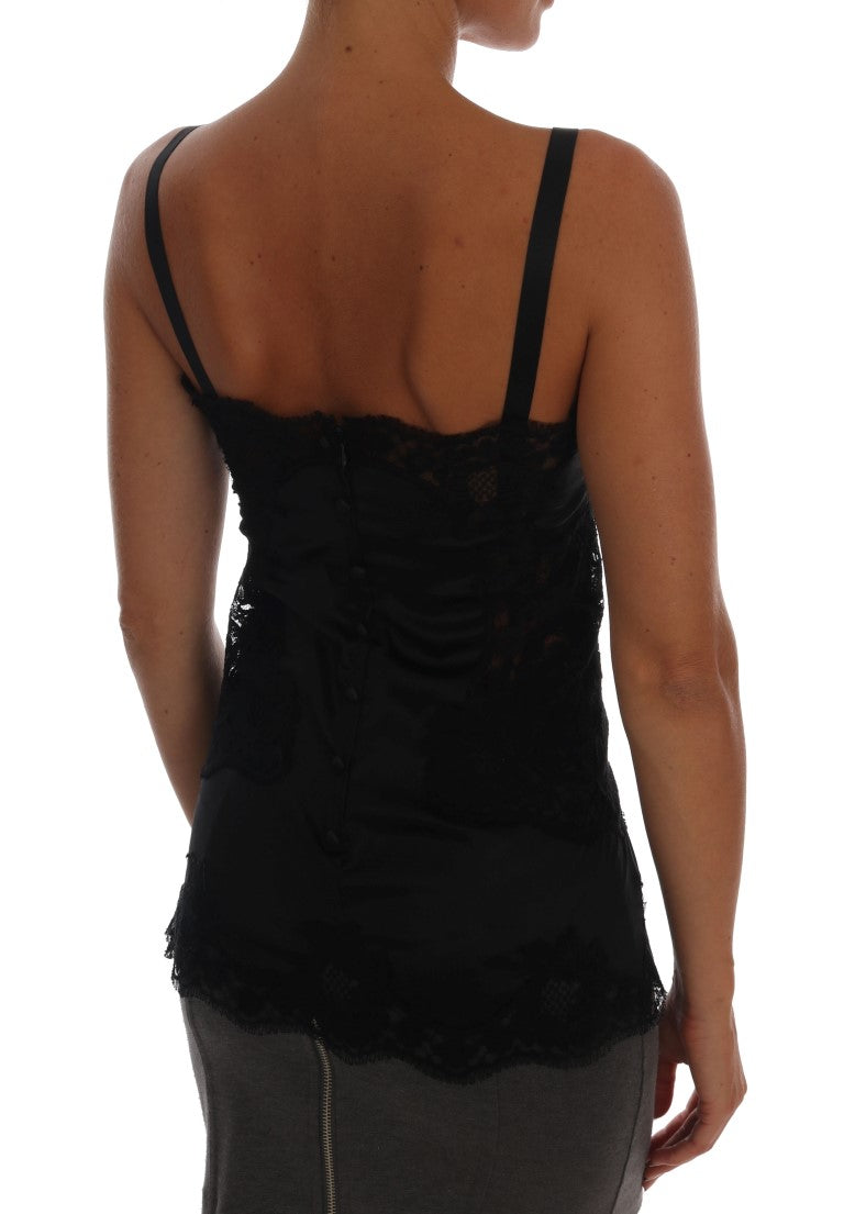 Black Silk Stretch Lace Top