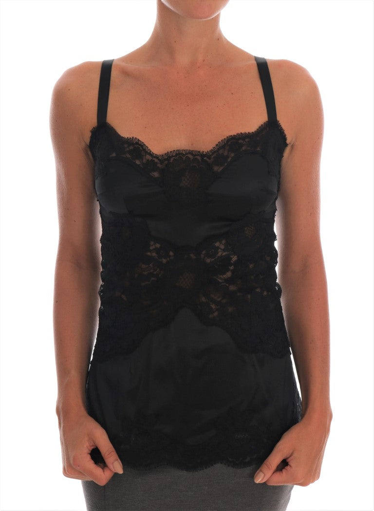 Black Silk Stretch Lace Top