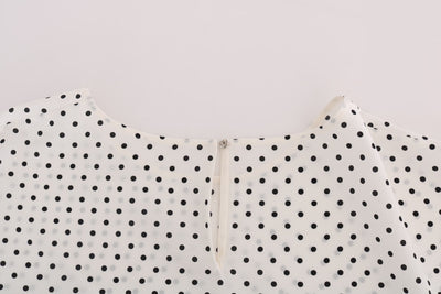 White Polka Dotted Silk T-shirt Top