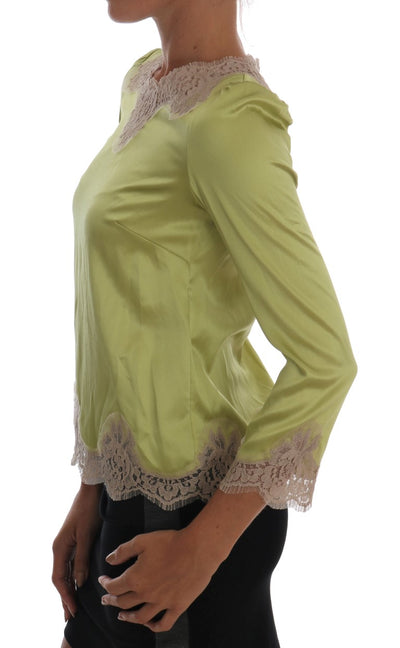 Green Silk Stretch Blouse Top