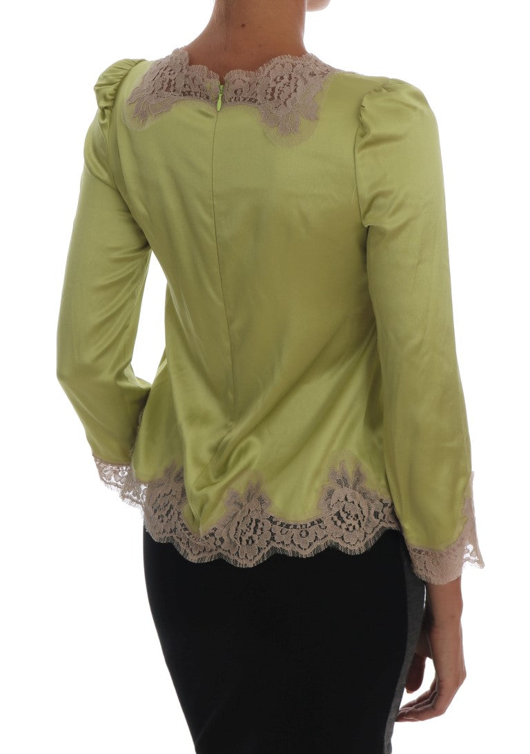 Green Silk Stretch Blouse Top