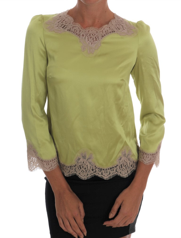 Green Silk Stretch Blouse Top