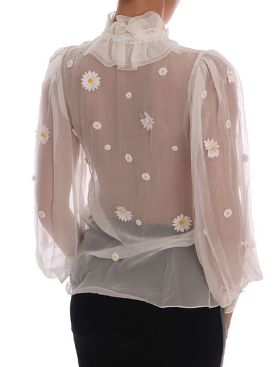 White Daisy Applique Silk Shirt