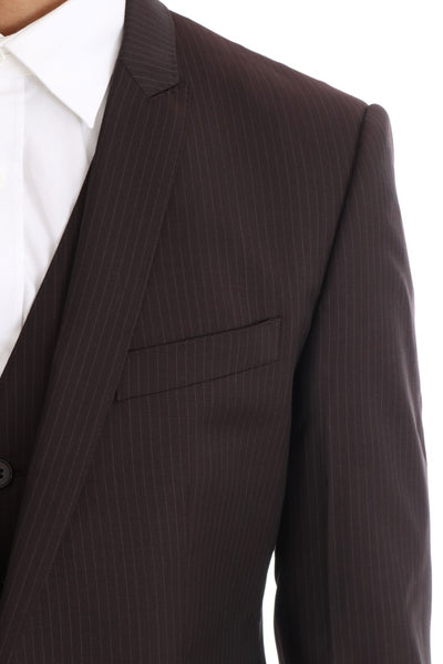 Brown Striped GOLD Slim Fit 3 Piece Suit