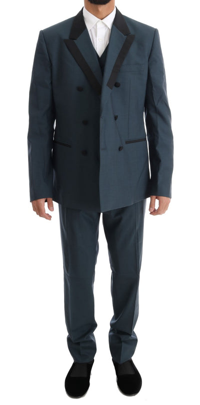 Blue Wool Double Breasted 3 Piece Suit