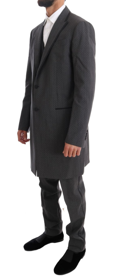 Gray Wool Long 3 Piece Two Button Suit