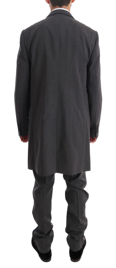 Gray Wool Long 3 Piece Two Button Suit