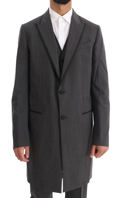 Gray Wool Long 3 Piece Two Button Suit