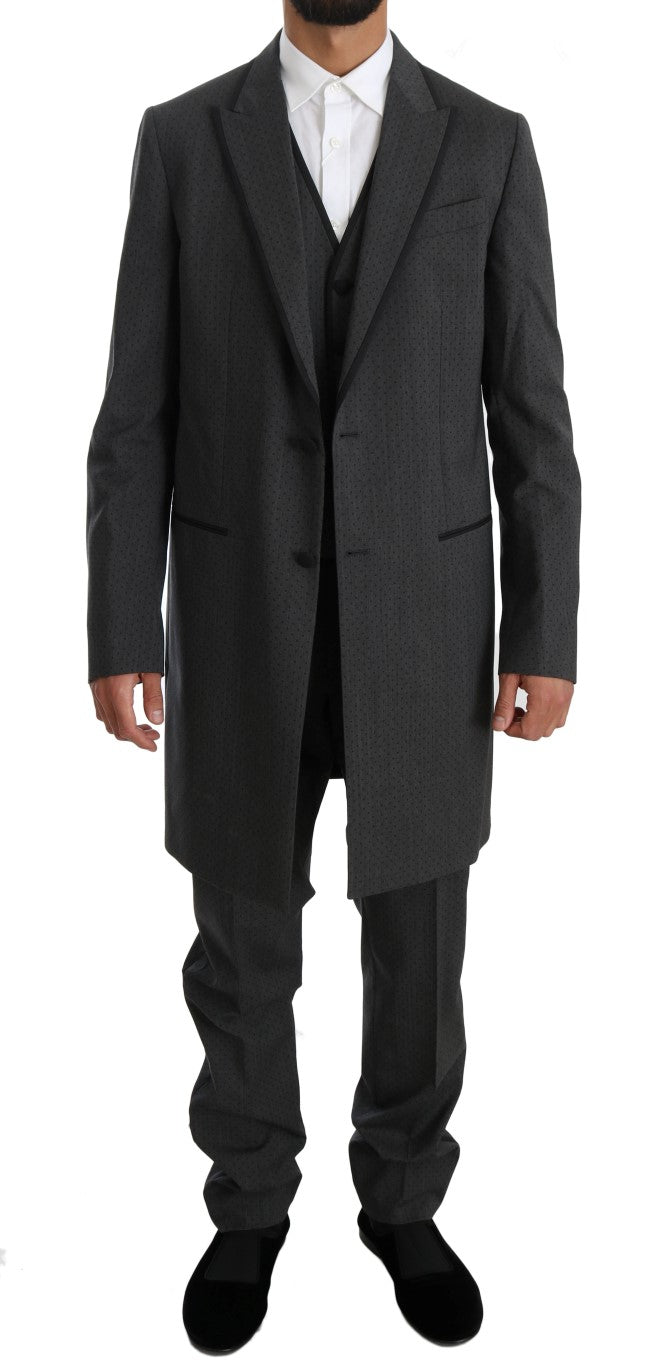 Gray Wool Long 3 Piece Two Button Suit