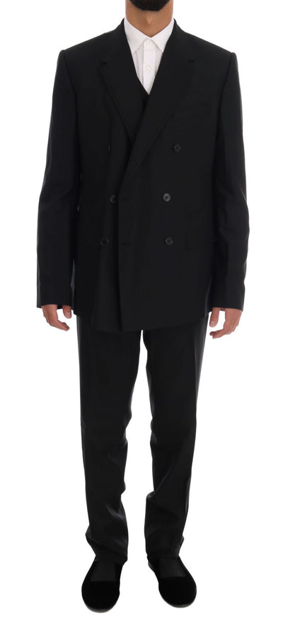 Black Wool Double Breasted Slim Fit Suit