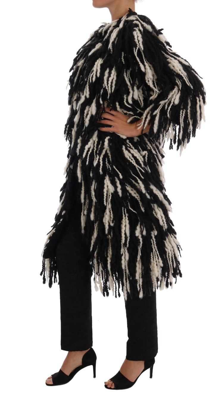 Black White Fringes Coat Wool Coat