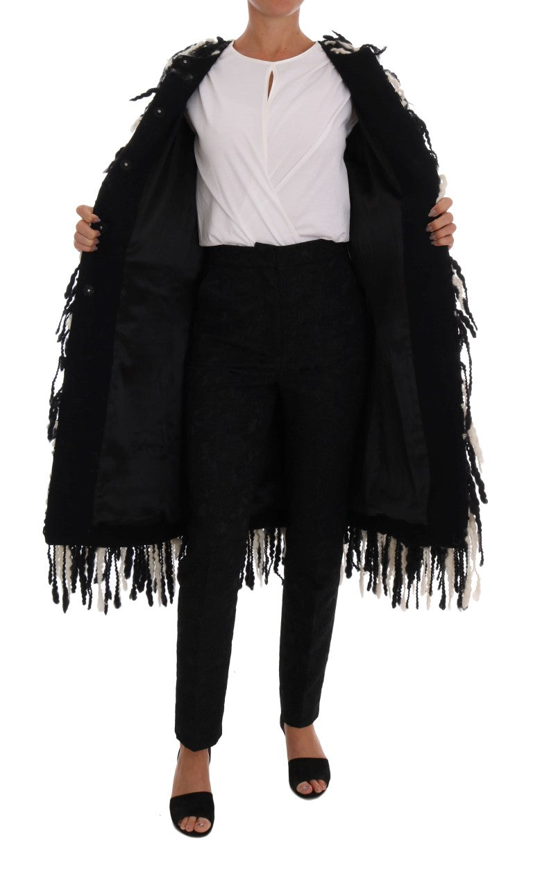 Black White Fringes Coat Wool Coat