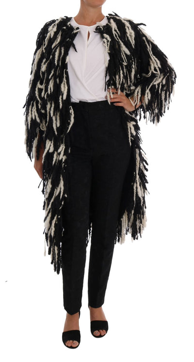 Black White Fringes Coat Wool Coat