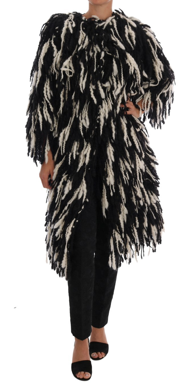 Black White Fringes Coat Wool Coat