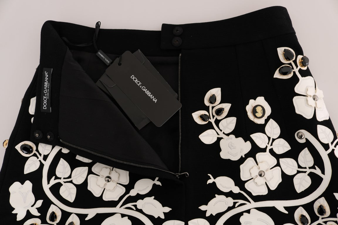 Black Crystal Floral Pencil Skirt