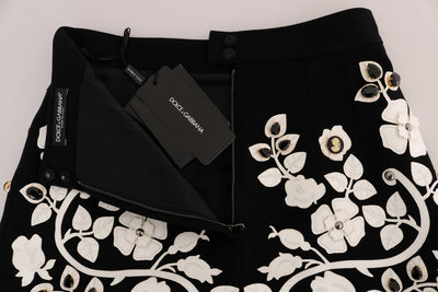 Black Crystal Floral Pencil Skirt