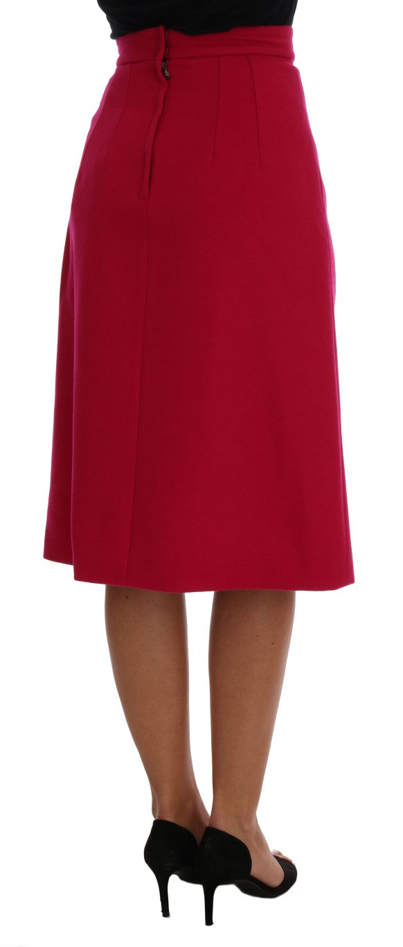 Pink Wool Knee Long A-Line Skirt