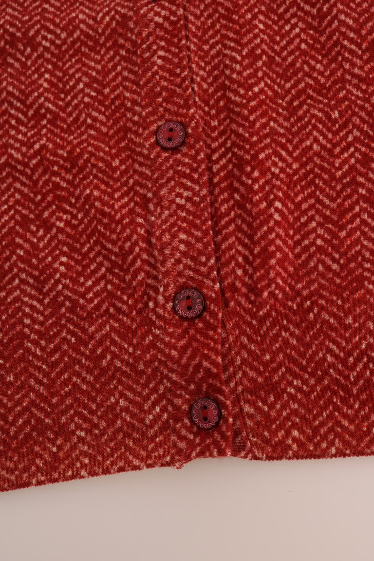 Red Wool Top Cardigan Sweater