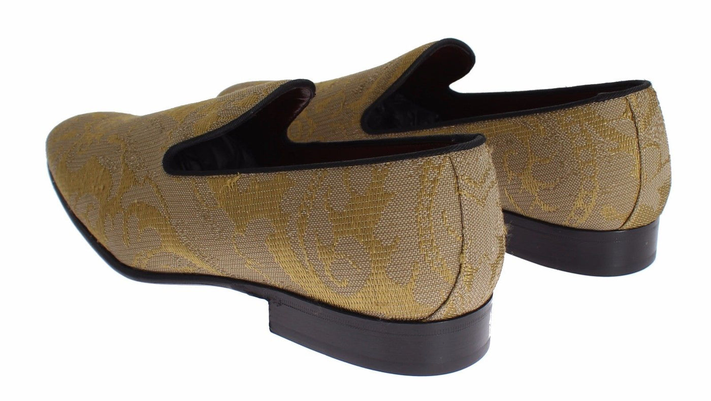 Yellow Gold Silk Baroque Loafers Shoes