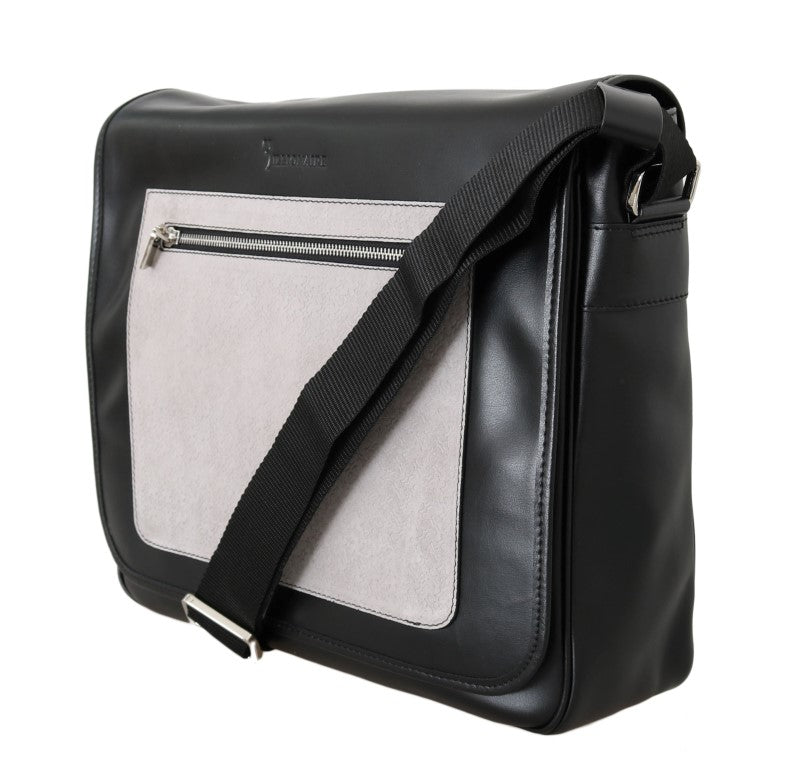 Black Gray Leather Messenger Shoulder Bag