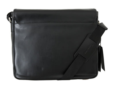 Black Gray Leather Messenger Shoulder Bag