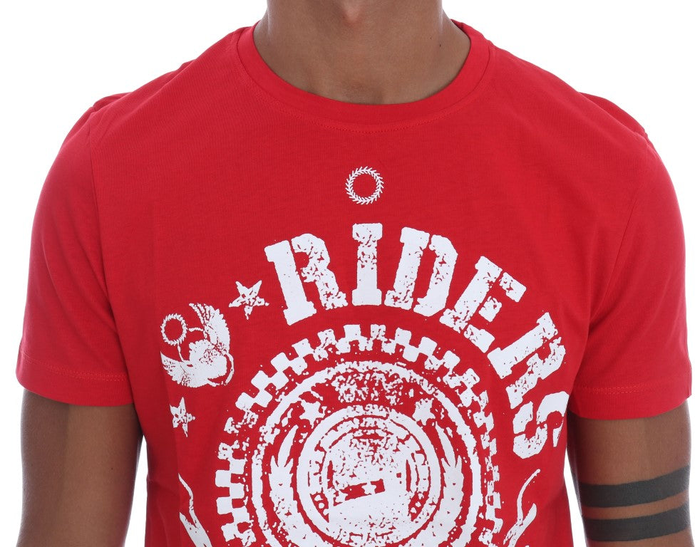 Red Cotton RIDERS Crewneck T-Shirt