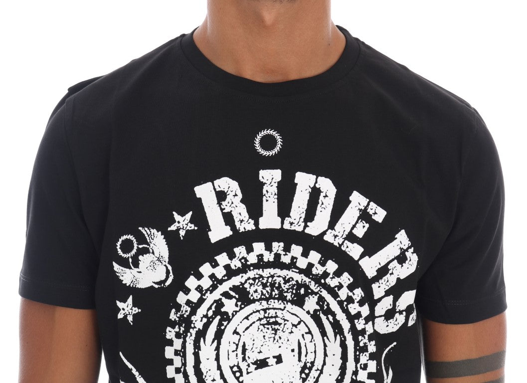 Black Cotton RIDERS Crewneck T-Shirt