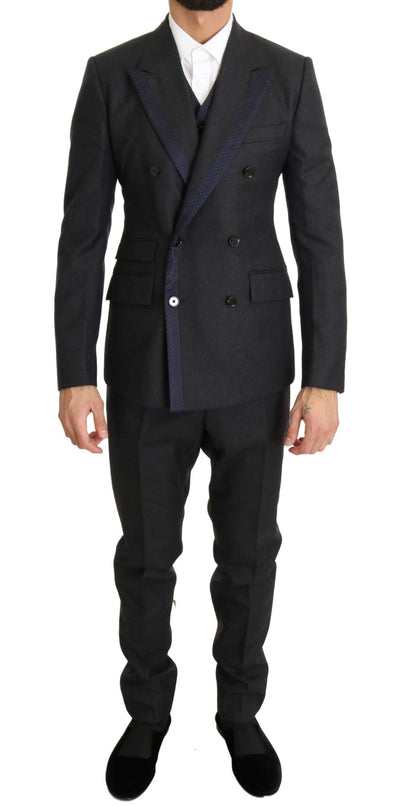 Gray Wool Blue Silk Double Breasted Suit