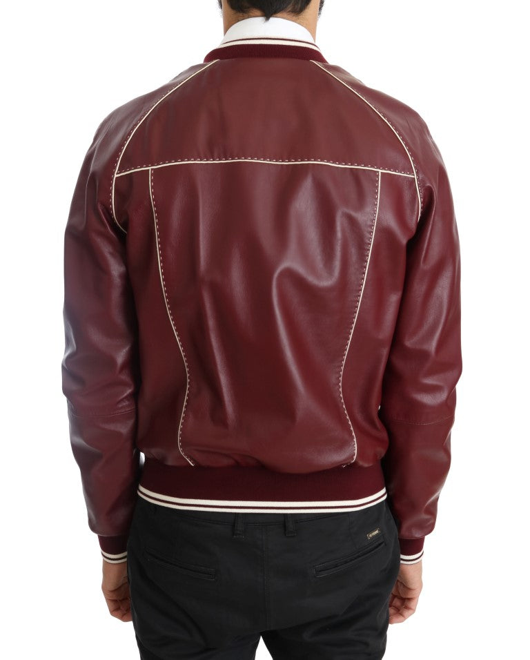 Bordeaux Lambskin Bomber Stitched Jacket