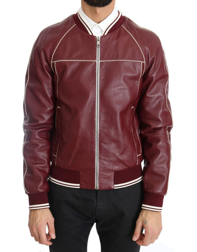 Bordeaux Lambskin Bomber Stitched Jacket