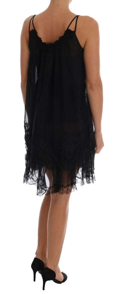 Black Silk Lace Chemise Dress