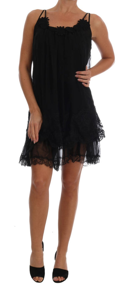 Black Silk Lace Chemise Dress