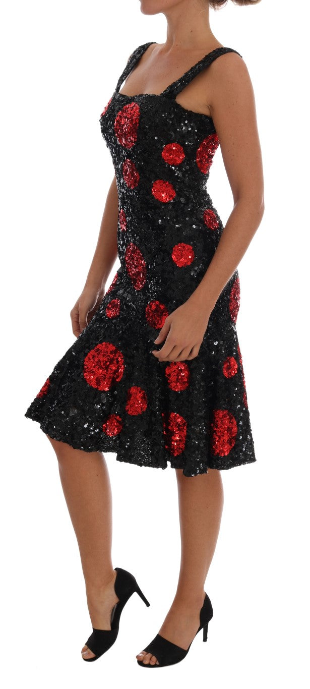 Black Red Polka Sequined Shift Dress