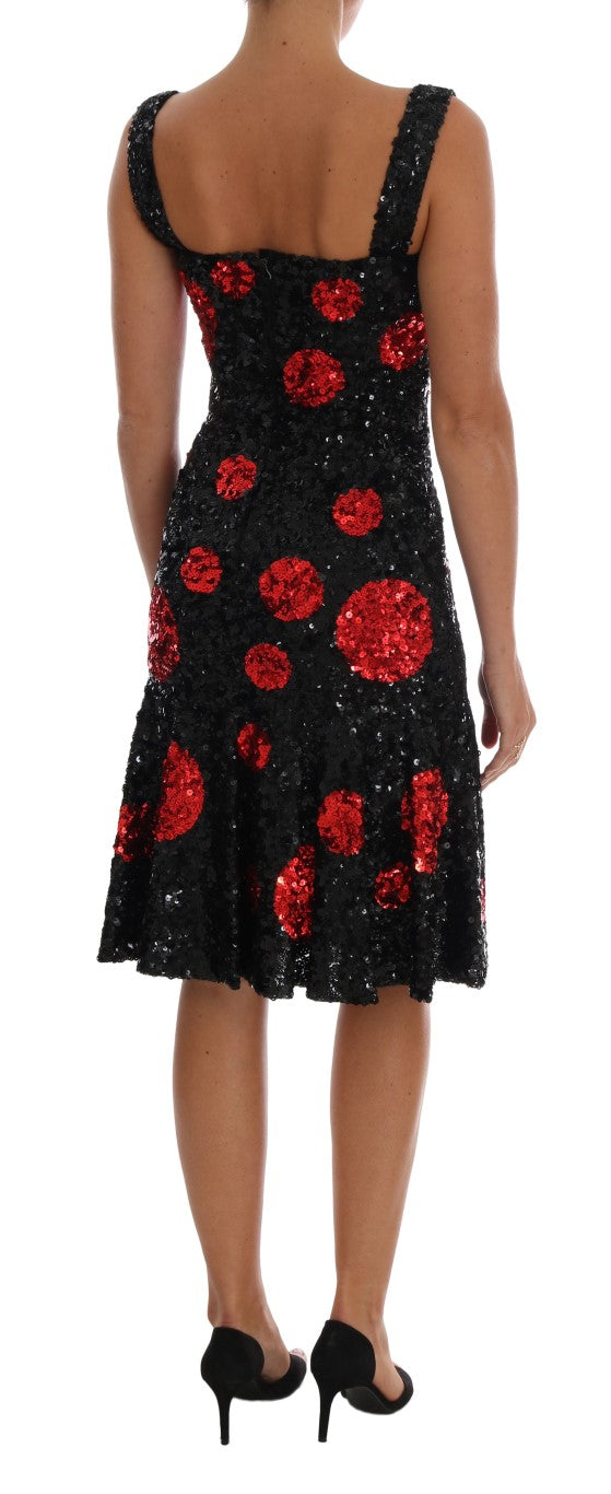 Black Red Polka Sequined Shift Dress