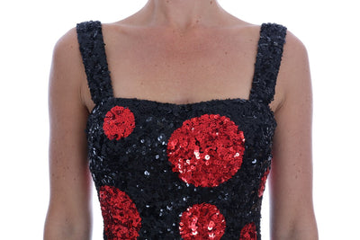 Black Red Polka Sequined Shift Dress